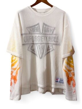 Memory Lane Mesh Overlay Flames Long Sleeve T-shirt Size Men’s 2XL (NWT)